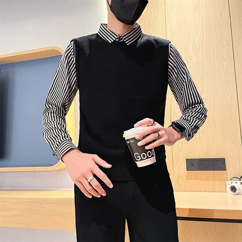 301A-1/M81/P75秋冬新款男士条纹衬衫毛衣假二件男冬季打底衫,男装T恤,星座301A-1