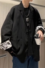 秋季小西装外套男潮流ins港风宽松百搭高级感印花西服W1829-P58，男装西服，星座512-4