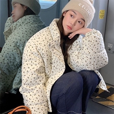 2025年冬季新款碎花棉服女短款小个子立领奶呼呼加厚甜美面包服，男装棉衣，星座506A