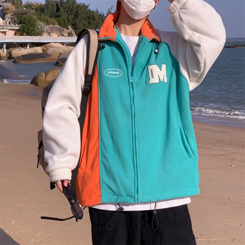 毛毛衣男韩版潮流拼色字母帅气百搭2024冬季ins宽松外套MF069-P42,男装棉衣,星座412-3