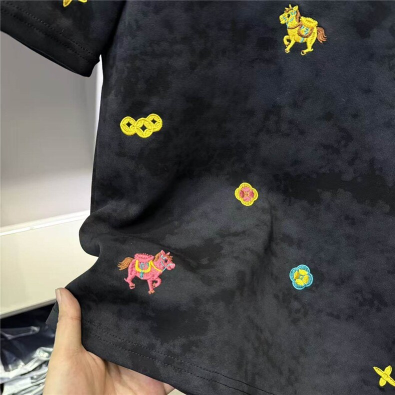 1506/QV950/P37潮男新款重磅纯棉暗花小马字母内搭韩版帅气T恤,男装T恤,星座1506