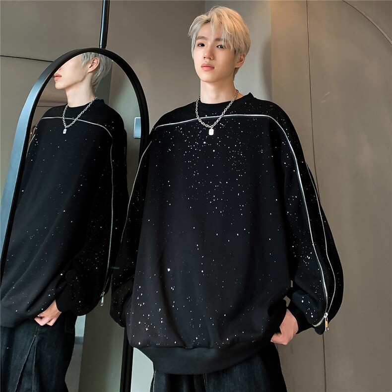 美式复古拉链卫衣男圆领潮牌重磅满天星设计长袖外套W086-P60,男装卫衣,电商C307
