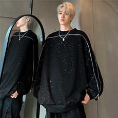 美式复古拉链卫衣男圆领潮牌重磅满天星设计长袖外套W086-P60，男装卫衣，电商C307