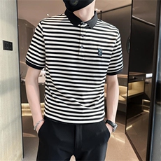 经典款高级感轻奢夏季短袖T恤翻领条纹Polo衫半袖T0253-P58，男装T恤，电商D342