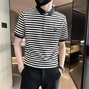 经典款高级感轻奢夏季短袖T恤翻领条纹Polo衫半袖T0253-P58图片