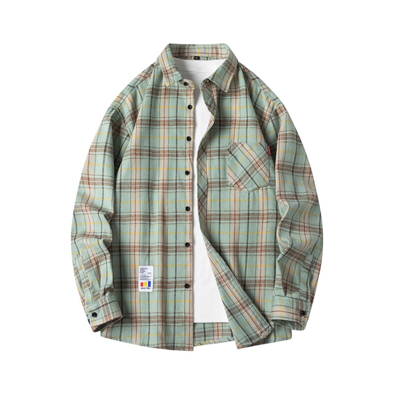 GENIOLAMODE港风休闲衬衫男秋季新款格子设计感撞色痞帅情侣衬衣，男装衬衫，电商C323-1