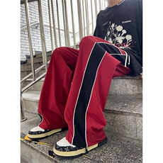 秋款男裤条纹拼色字母印花直筒抽绳束脚冲锋裤长裤H0938P45，男装休闲裤，星座1013-1