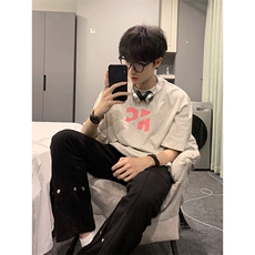 抖音得物210克现货宽松纯棉美式潮牌印花落肩袖纯棉T恤AT21142，男装T恤，电商A443