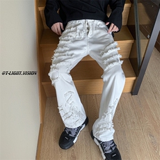 B221美式ins高街暗黑小众情侣个性款休闲牛仔裤LK23051-P65控88，男装牛仔裤，电商B221