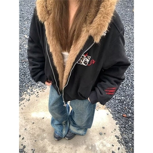 2025冬季飞行夹克牛角扣毛领连帽棉服男女派克服外套MF383-P115