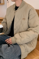 现货复古冬季棒球领ins棉衣菱形格M-3XL情侣加厚棉服W2374-P78，男装棉衣，星座512-2
