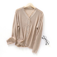 夏季新款轻熟知性流苏边大版女款防晒开衫长袖，女装蕾丝衫/雪纺衫，北娇羊绒