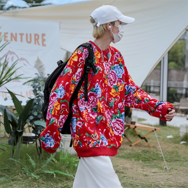 B203圆领大花卫衣大码男女新中式汉服团队表演出饭店火锅店情侣潮，男装民族服装，星座115A(原星座507）