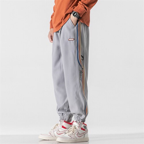 日系2024秋冬新款条纹印花宽松束脚运动休闲潮牌裤子2106-P45控69,男装休闲裤,星座914-3