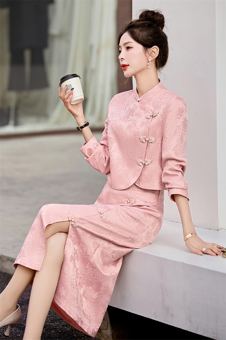 新中式旗袍套装裙女2025春秋季新款高端显瘦流行法式连衣裙两件套,女装套装/套裙,关键词