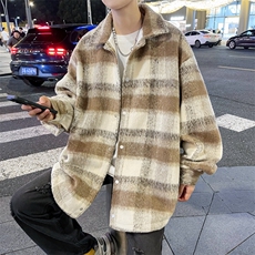 A990-P75潮街头情侣条纹上衣秋季美式宽松大格子毛呢外套，男装夹克，星座512-6