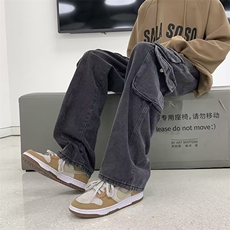 欧美高街嘻哈做旧多口袋直筒牛仔裤男潮牌街头阔腿工装裤5081P53，男装牛仔裤，星座410-2