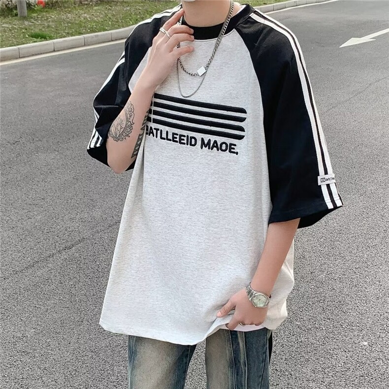 插肩袖短袖t恤男夏季潮牌宽松衣服美式复古休闲半袖体恤ST290-P39,男装T恤,星座412-3