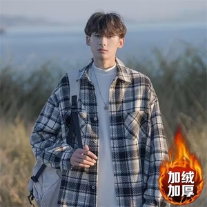 格子衬衫男秋装休闲男款春秋季夹克秋季男生毛呢外套男款WT847图片