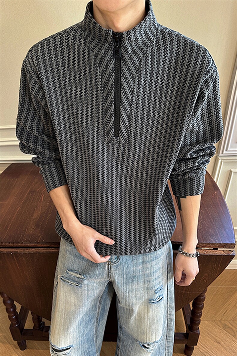 2026春季新款港风内景大码鱼骨纹拉链卫衣M-5XHW26181-特P30,男装卫衣,电商A022