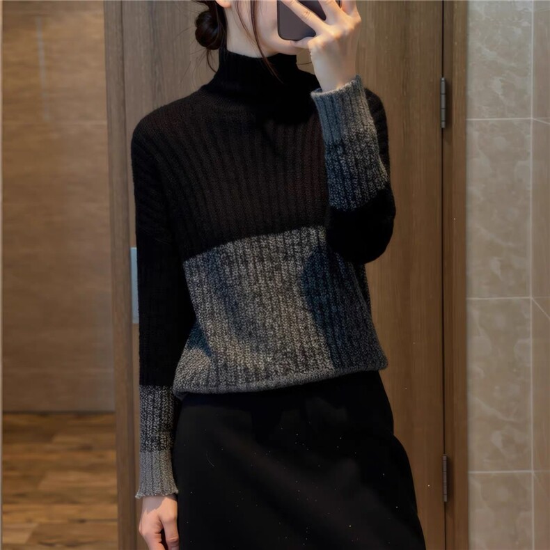 2025年秋季时尚百搭通勤简约休闲花纱半高领，女装羊毛衫，梵泰羊绒