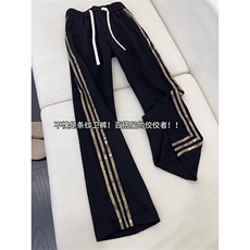 迷彩条纹裤子男美式重磅三条杠卫裤直筒阔腿休闲运动裤LM560-P40，男装休闲裤，星座1008