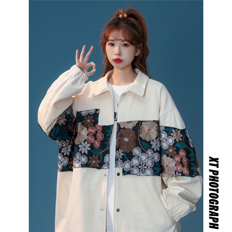 12024秋季新款中性风休闲宽松外套男潮拼接翻领7568P85控118，女装短外套，星座226-2