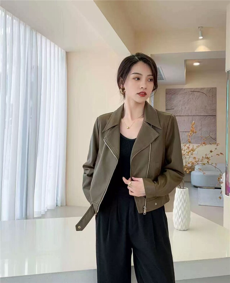 2025年秋季短款街头风机车款拉链皮衣，女装皮衣，心意女装