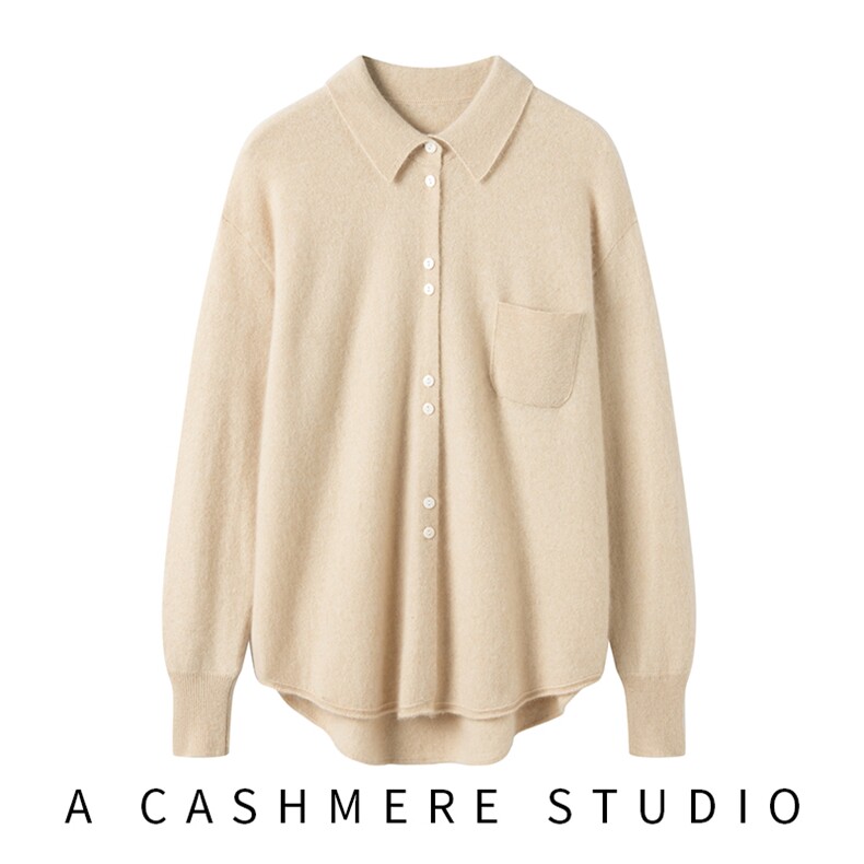 2025年秋季新款百搭宽松polo领衬衫，女装针织衫/毛衣，珍丝贝尔