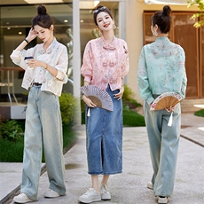 新中式外套女初春秋季2025新款小个子刺绣印花薄款防晒衣，女装防晒衣，关键词