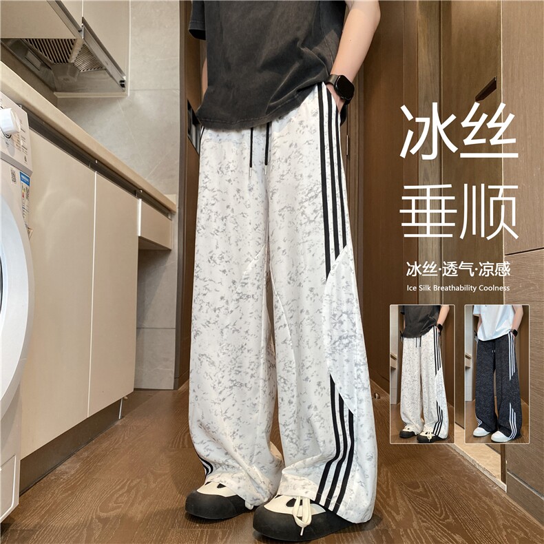 2025夏季新款潮流条纹宽松冰丝休闲裤B315-K25535-特p35控68,男装休闲裤,电商B315