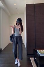 轻薄透气高腰九分直筒休闲裤，女装休闲裤，湘姗