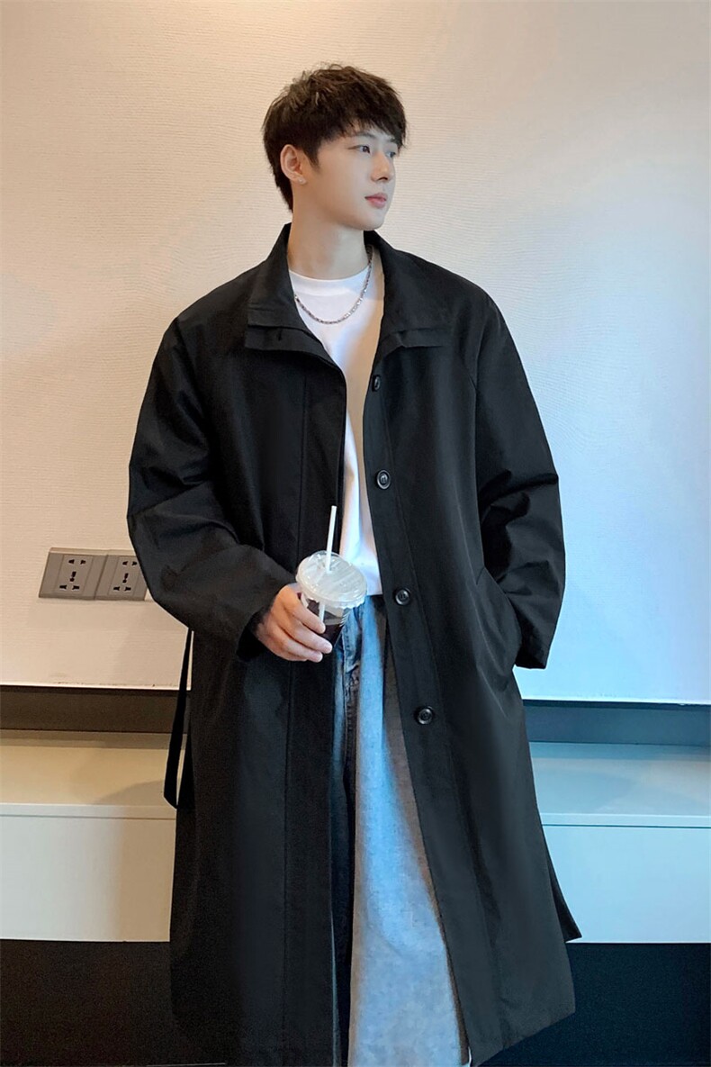 港风英伦单排扣腰带设计风衣男中长款风衣外套男FY77916P95控148,男装风衣,星座227-7