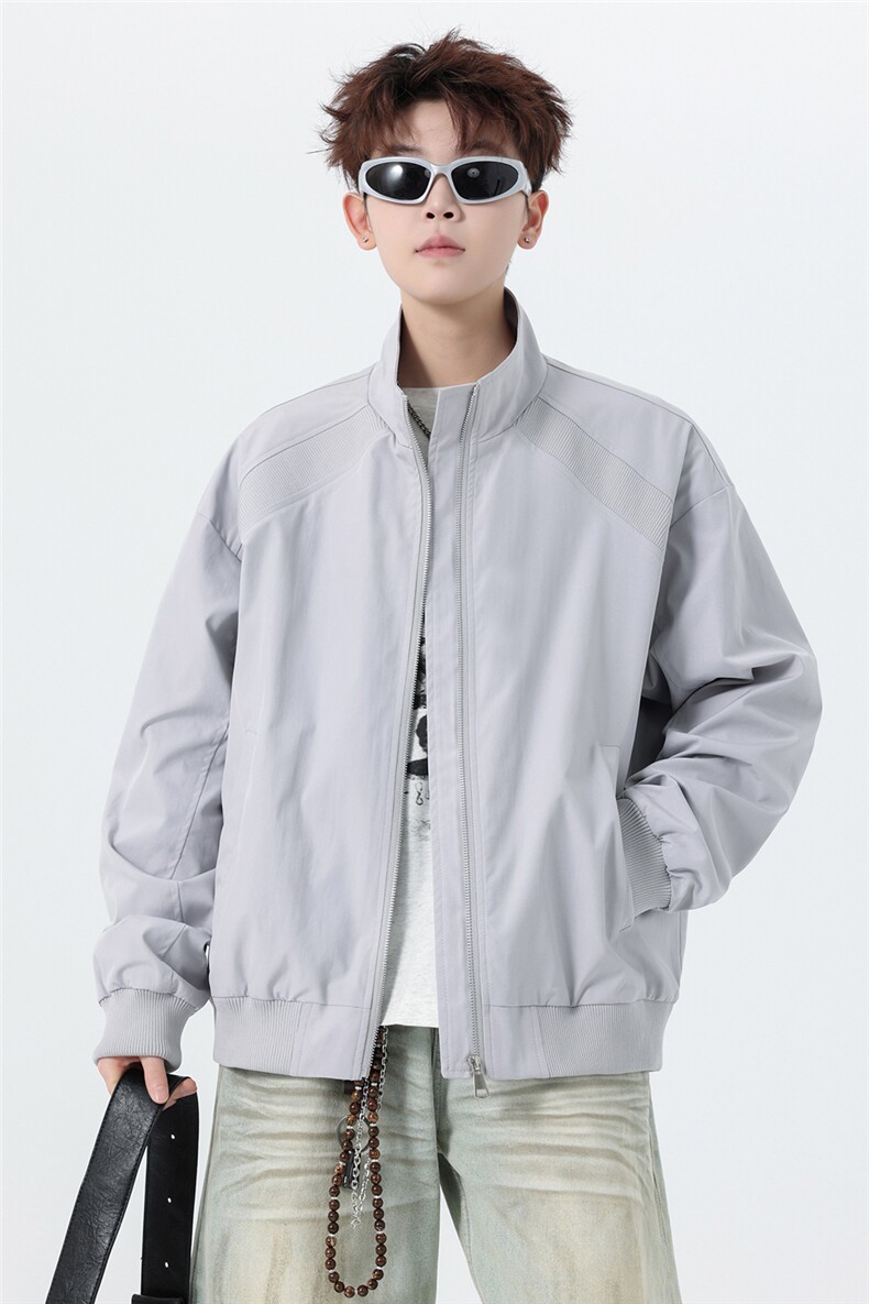 JK008无影墙春装拼接工装立领开衫夹克聚酯纤维(M-5XL)TP35,男装夹克,电商A088
