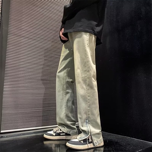水洗黄泥染牛仔裤男女春秋美式复古vibe高街裤子修身直筒休闲长裤图片