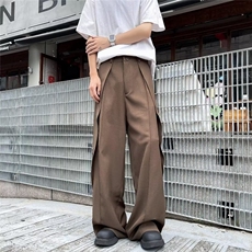 垂坠感抽褶小众拼接阔腿裤男士拖地堆叠西裤英伦斜包边K2836，男装西裤，星座1116A-1（原606A）