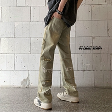 B221美式ins高街暗黑小众毛边印花直筒牛仔裤LK23108-P65控88，男装牛仔裤，电商B221