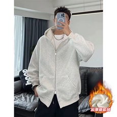 网图480g重磅保暖银狐绒双拉链连帽卫衣外套男W24581J加绒-特P40，男装棉衣，电商A001