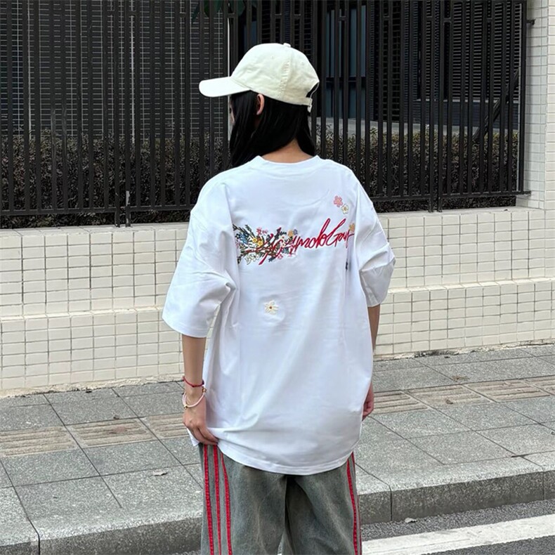 万针全刺绣工艺抖音得物高品质260克重磅纯棉双纱美式高街短袖T恤图片