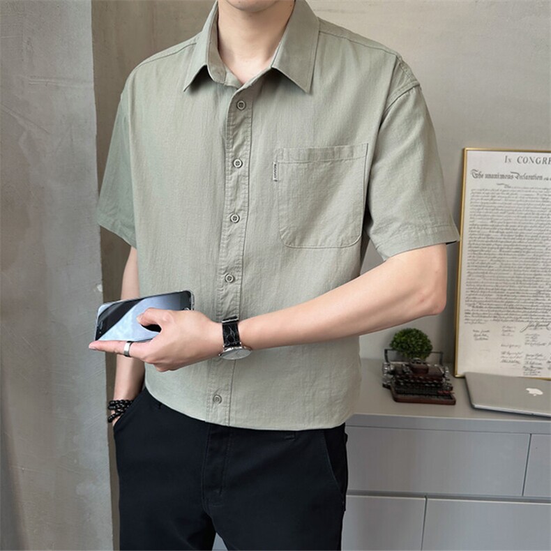 2025新款夏季男士短袖衬2025新款纯棉休闲衬衣A313-W8017-P65,男装T恤,电商A313
