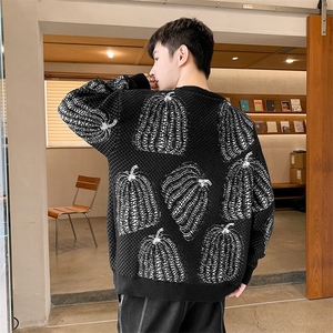 83477-特P55冬季新款南瓜提花圆领毛衣男韩版潮针织衫保暖毛线衣图片
