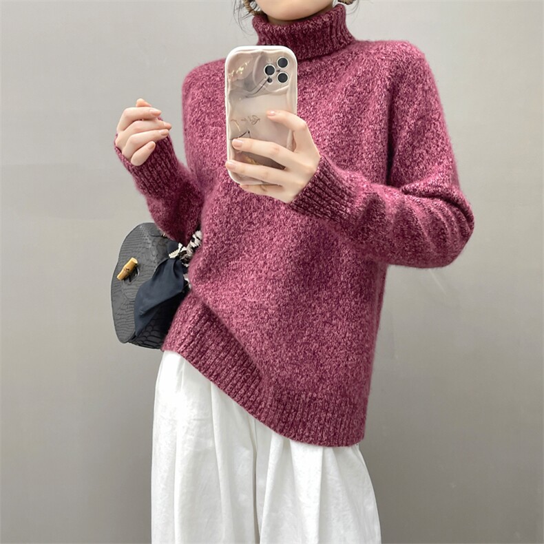 重磅秋冬新款高领山羊绒衫女加厚宽松慵懒风花纱毛衣针织打底衫,女装羊绒衫,织绒羊