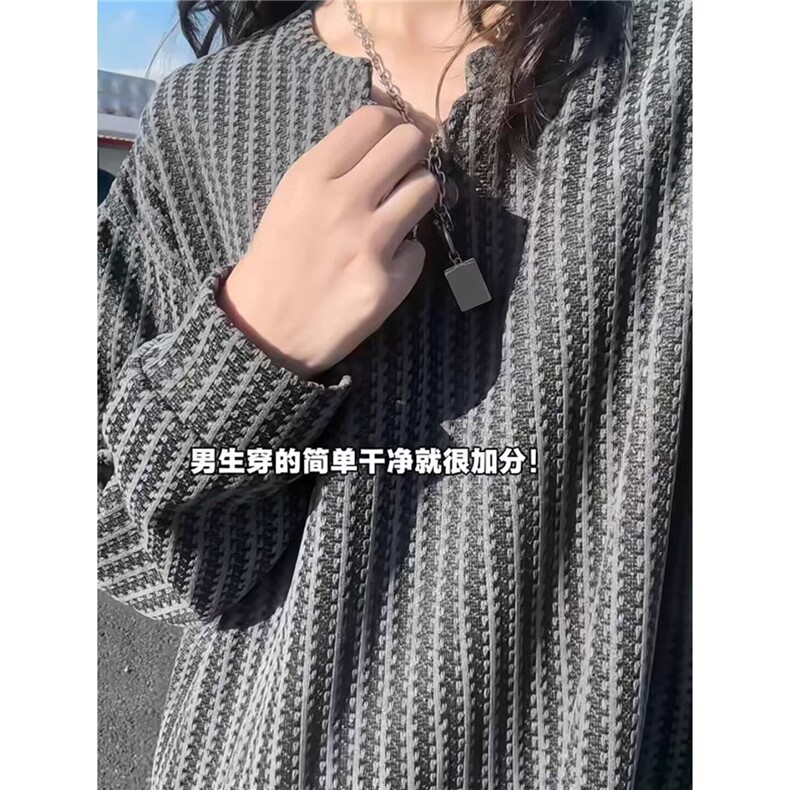 QC3273-P34秋季肌理感小V领长袖t恤男款轻薄美式慵懒风卫衣,男装T恤,电商B323A