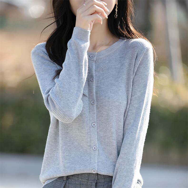 甜美风显瘦圆领针织开衫女2025春季新款减龄薄款小个子短外套上衣,针织衫/毛衣,佳绒包芯纱店