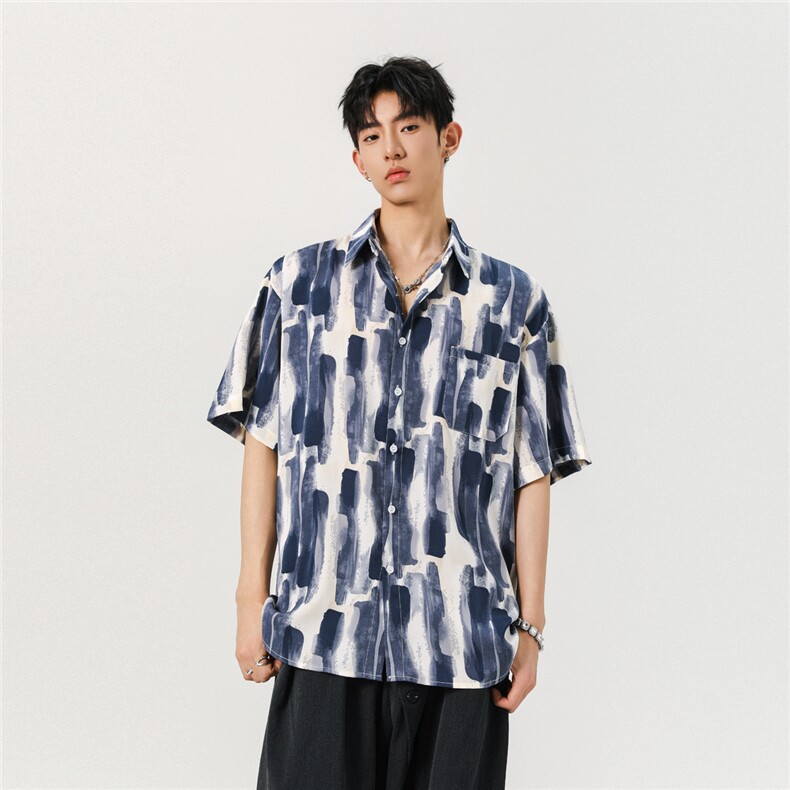 1冰丝扎染面料聚酯纤维M-5XL大码短袖衬衫男DCS78033P35控58，男装T恤，星座226-2