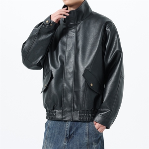 秋季男士皮衣皮夹克机车服潮牌简约百搭美式翻领PU皮外套896-P75图片