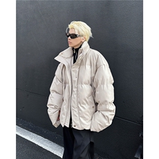 美式解构短款PU皮立领棉服外套男冬季潮牌加厚保暖羽绒面包服棉衣，男装棉衣，星座506