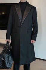 秋冬复古英伦时尚拼皮西装大衣男韩版中长款西服大衣潮XZ0083P160，男装西服套装，电商B267