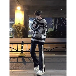 现货 条纹复古毛衣男潮牌秋冬慵懒oversize情侣针织衫LA60111-P46图片