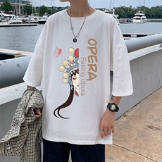 YT26161-P30亚短袖t恤男大码五分袖男宽松七分袖港风模特，男装T恤，电商A040